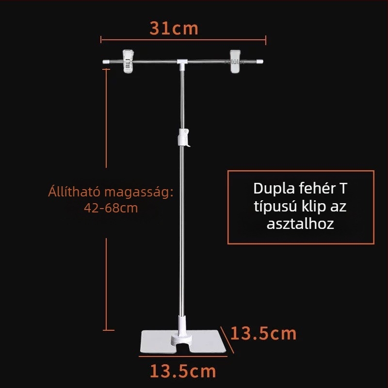Rozsdamentes acél asztali posztertartó teleszkópos, L alakú KT tábla klipekkel szupermarketekhez