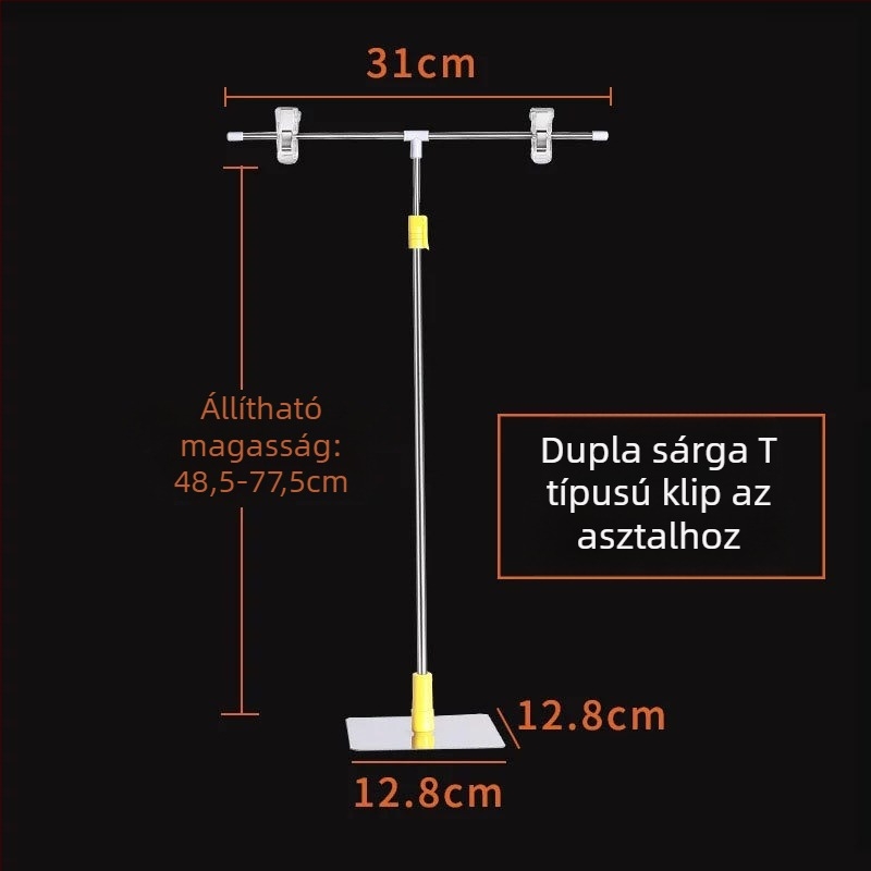 Rozsdamentes acél asztali posztertartó teleszkópos, L alakú KT tábla klipekkel szupermarketekhez