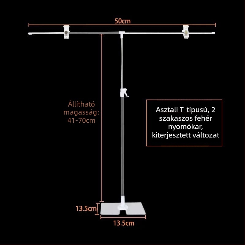 Rozsdamentes acél asztali posztertartó teleszkópos, L alakú KT tábla klipekkel szupermarketekhez