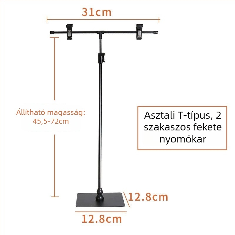Rozsdamentes acél asztali posztertartó teleszkópos, L alakú KT tábla klipekkel szupermarketekhez