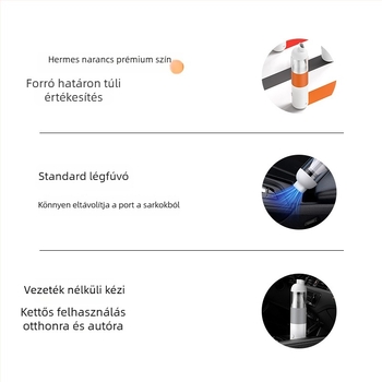 Kábel nélküli kézi autó‑porszívó, erős szívóerővel, hordozható, szívó- és fúvó funkcióval