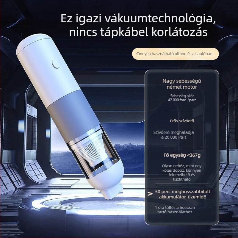 Kábel nélküli kézi autó‑porszívó, erős szívóerővel, hordozható, szívó- és fúvó funkcióval