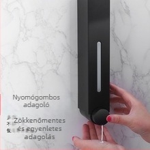 Fali szappanadagoló – nyomógombos működés, fúrás nélküli felszerelés, anyag ABS+GPPS+PP, gyártástechnika: injekciós öntés, modern minimalista stílus