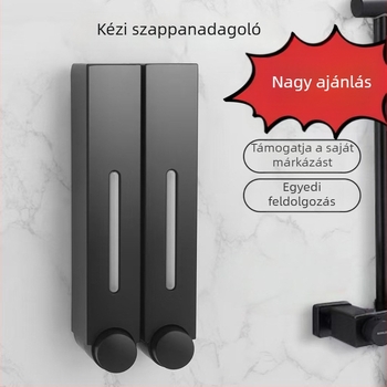 Fali szappanadagoló – nyomógombos működés, fúrás nélküli felszerelés, anyag ABS+GPPS+PP, gyártástechnika: injekciós öntés, modern minimalista stílus
