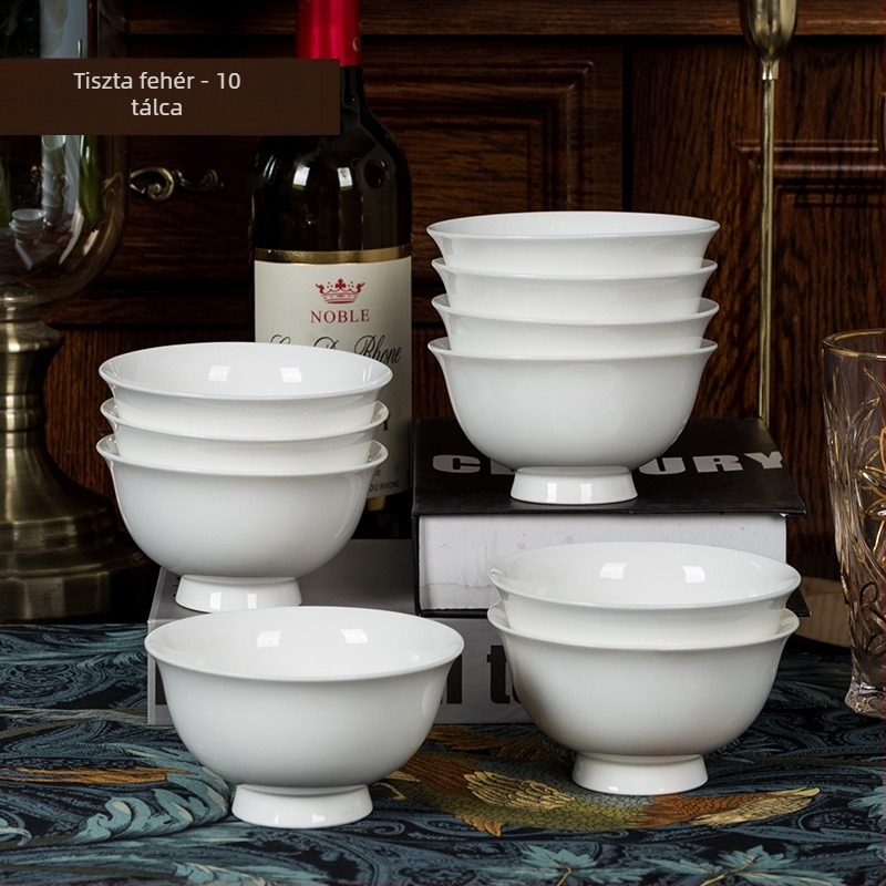 Porcelán tálak készlete, mikrohullámú sütőhöz használható, kör alakú, modern minimalista stílus, logó nyomtatva.