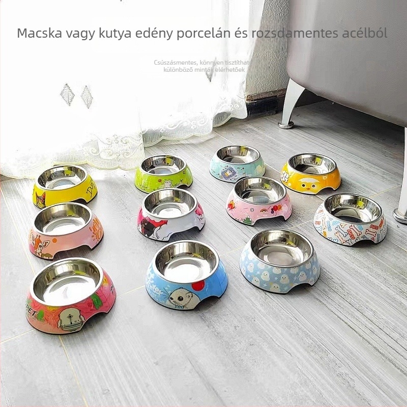 Macska- és kutyáknak etetőedény, melaminból, csúszásmentes, könnyen tisztítható, egy tál