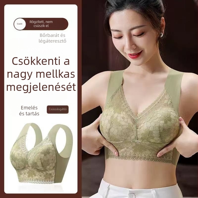 Pluszméretű csipkés top melltartó, varrat nélküli, push-up, Ice Silk, lélegző