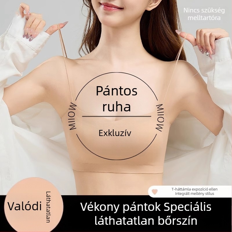 Női pánt nélküli bandeau melltartó, láthatatlan varrat nélküli dizájn, vékony pántok, Ice Silk anyag, exponálódás elleni védelem.