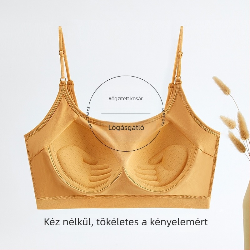 Pamutból készült, váll nélküli melltartó mellpárnával, hátformázó, merevítő nélkül, vékony pántok, teljes kosár