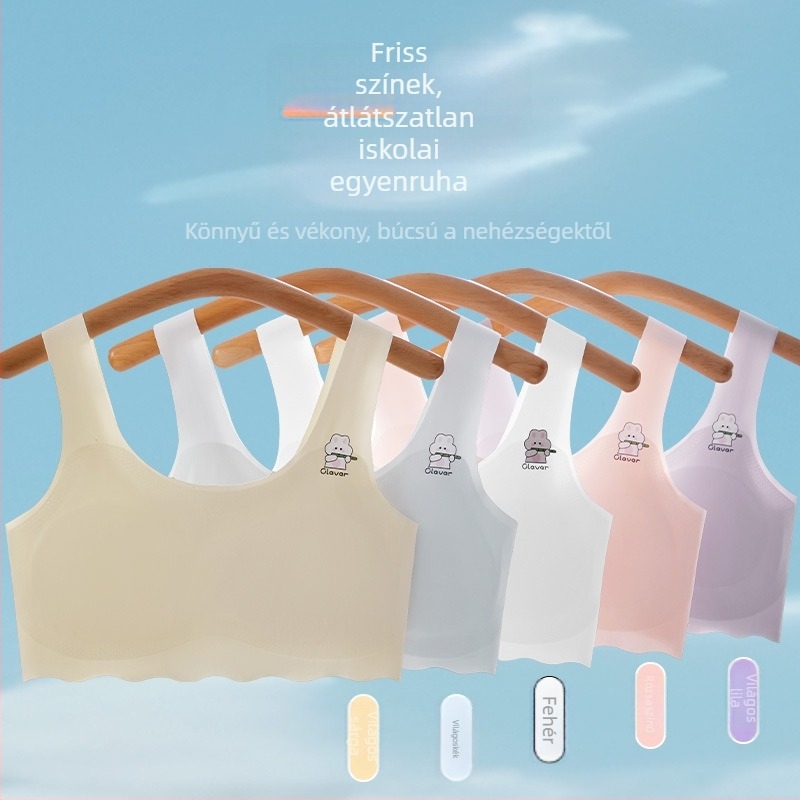 Váll nélküli gyerek melltartó 7–12 éveseknek, nejlon Ice Silk, teljes kosár, vékony formázott kosár, hátkisimítási kényelem