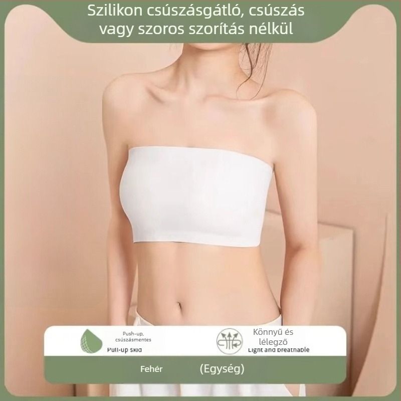 Női váll nélküli tubus top melltartó, varrat nélküli, csúszásmentes, push-up, a hátsó részt kiemelő, vékony nyári dizájn