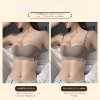 Push-up nélküli strapless melltartó nőknek, csúszásmentes, 1/2 kosár, külső nylon, belső spandex, levehető dupla vállpántok, hátul három sor kapocs