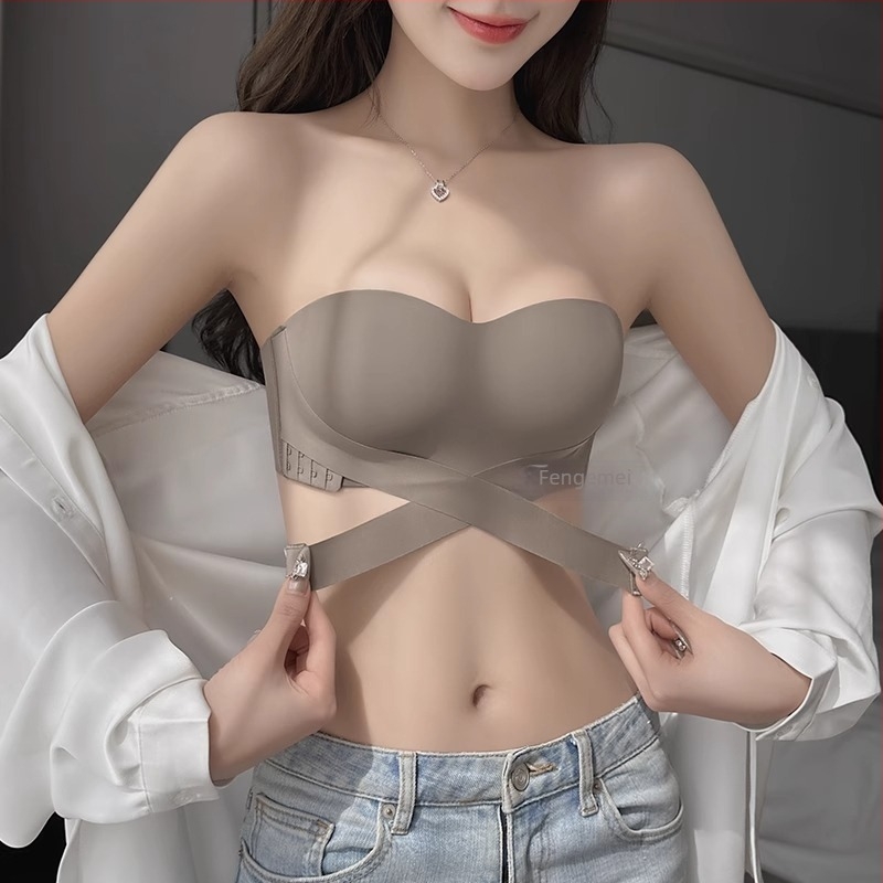 Push-up nélküli strapless melltartó nőknek, csúszásmentes, 1/2 kosár, külső nylon, belső spandex, levehető dupla vállpántok, hátul három sor kapocs
