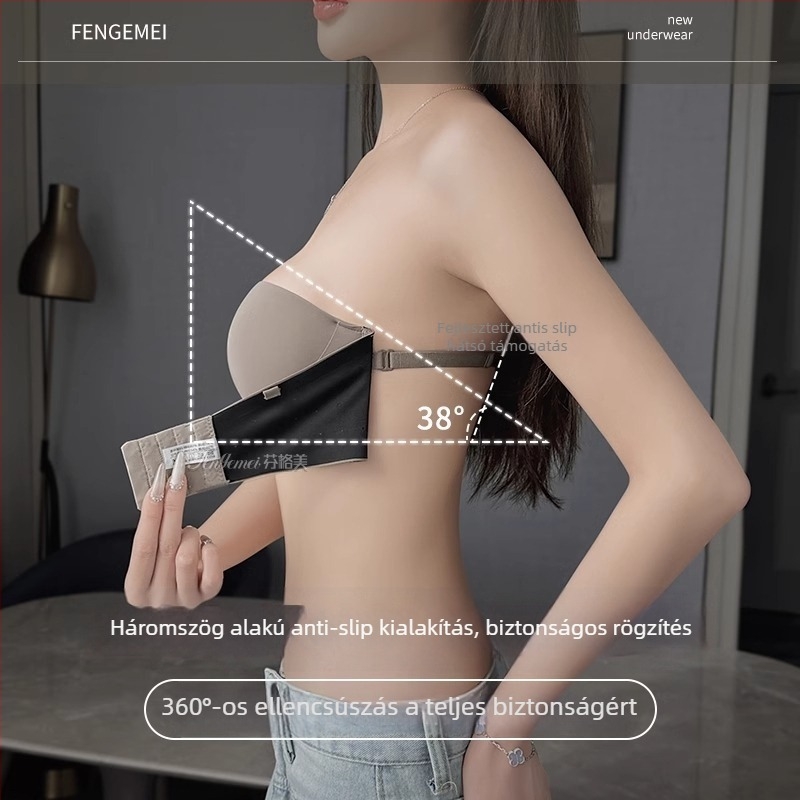 Push-up nélküli strapless melltartó nőknek, csúszásmentes, 1/2 kosár, külső nylon, belső spandex, levehető dupla vállpántok, hátul három sor kapocs