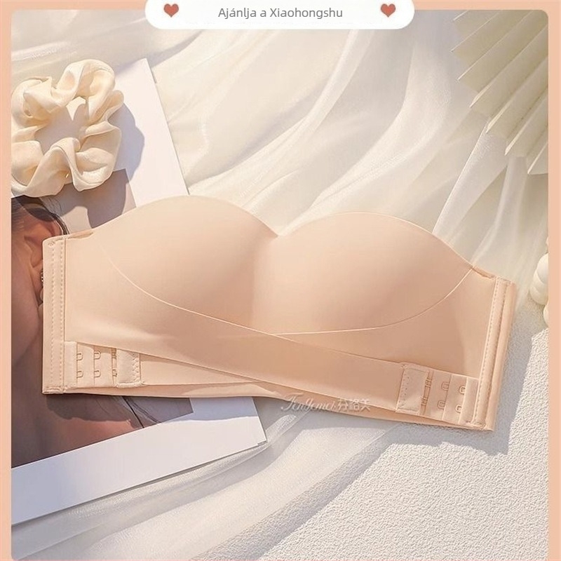 Push-up nélküli strapless melltartó nőknek, csúszásmentes, 1/2 kosár, külső nylon, belső spandex, levehető dupla vállpántok, hátul három sor kapocs
