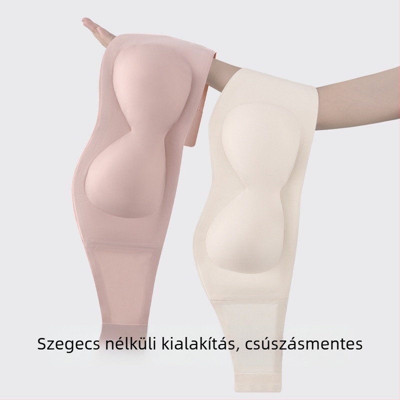 Csőtopos, vállpánt nélküli push-up melltartó anti-slip technológiával, varrás nélküli hátsó rész, lélegző nylon-lycra anyag, bélés 70–80% elasztán