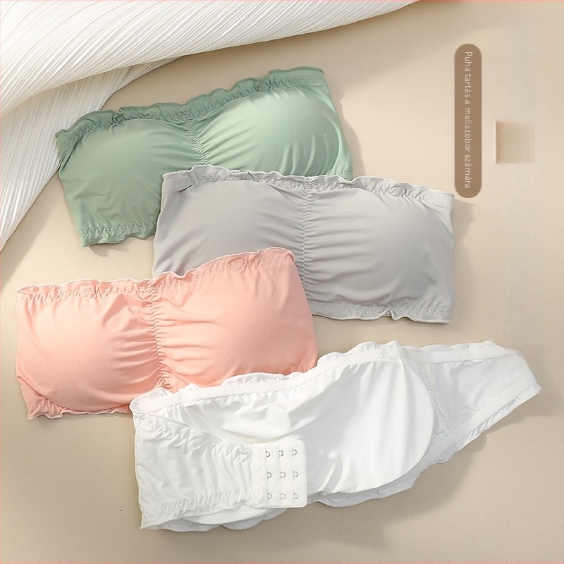 Nélküli vállú melltartó-top ice silk anyagból – nylon, légáteresztő, állítható, teljes kosár, corset-stílus
