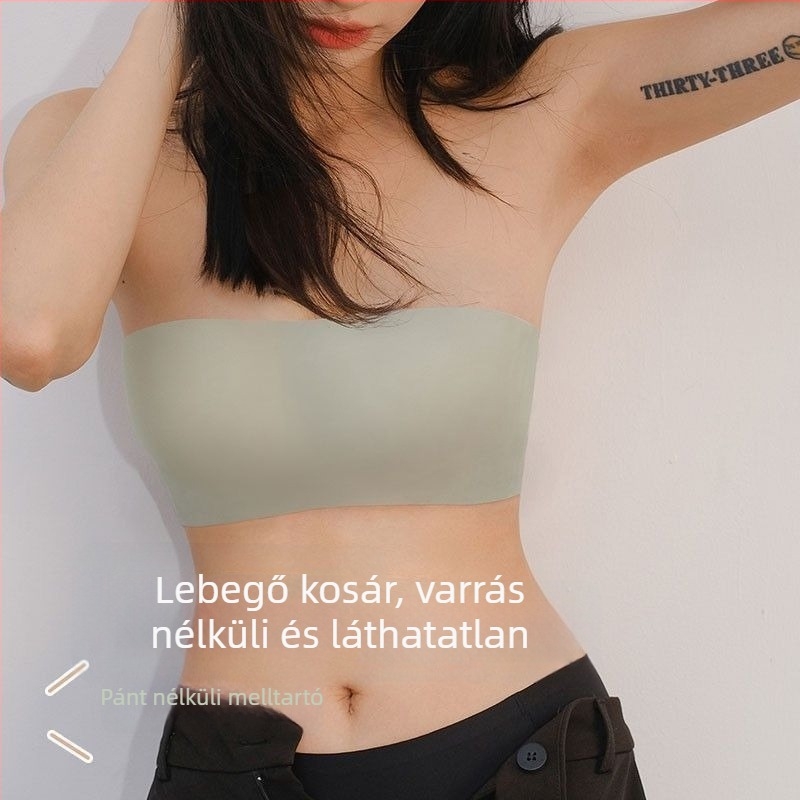 Vállpánt nélküli, párnázott melltartó kis mellekhez, push-up, csúszásmentes, seamless, átlátszatlanság elleni