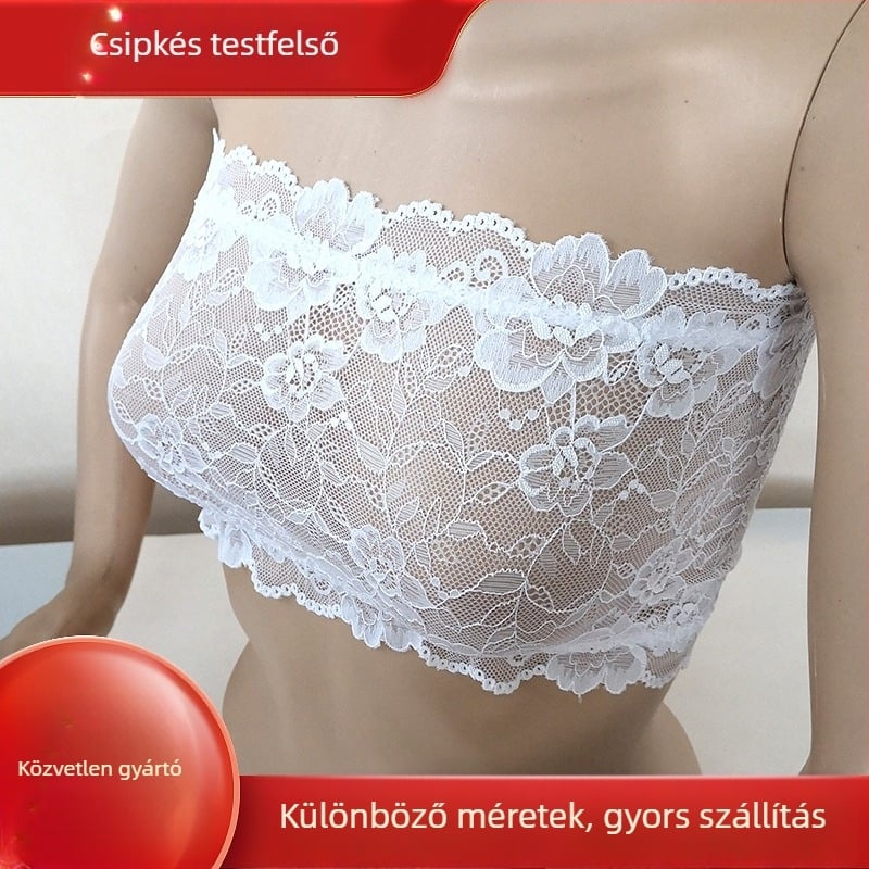 Csipkés csőtop a dekoltázsért, vékony moldált kosár, légáteresztő, anti-expozíció, szép hát, korszet-stílus