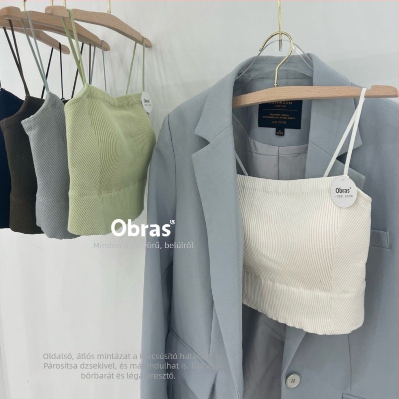 bordázott pamut váll nélküli camiszol, rövid top beépített párnákkal, női fehérnemű