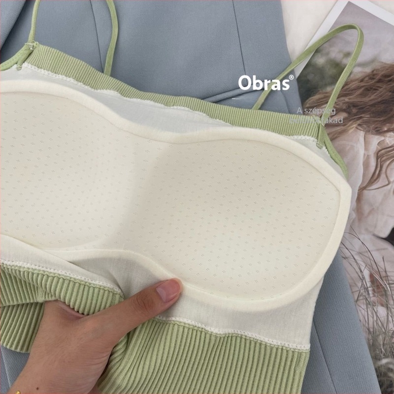 bordázott pamut váll nélküli camiszol, rövid top beépített párnákkal, női fehérnemű