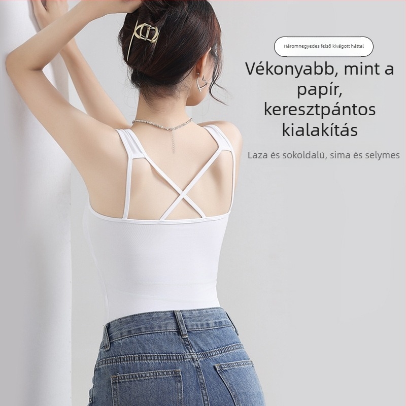 Fekete camisol beépített melltartóbetéttel, karcsúsított fazon, szexi hátsó dizájn