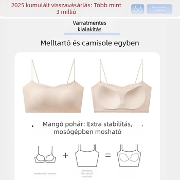 Nyári hát nélküli melltartó vékony pántokkal, gyűjtő hatással a kis mellekhez, varrat nélküli, ideális spagetti pántos ruhákhoz