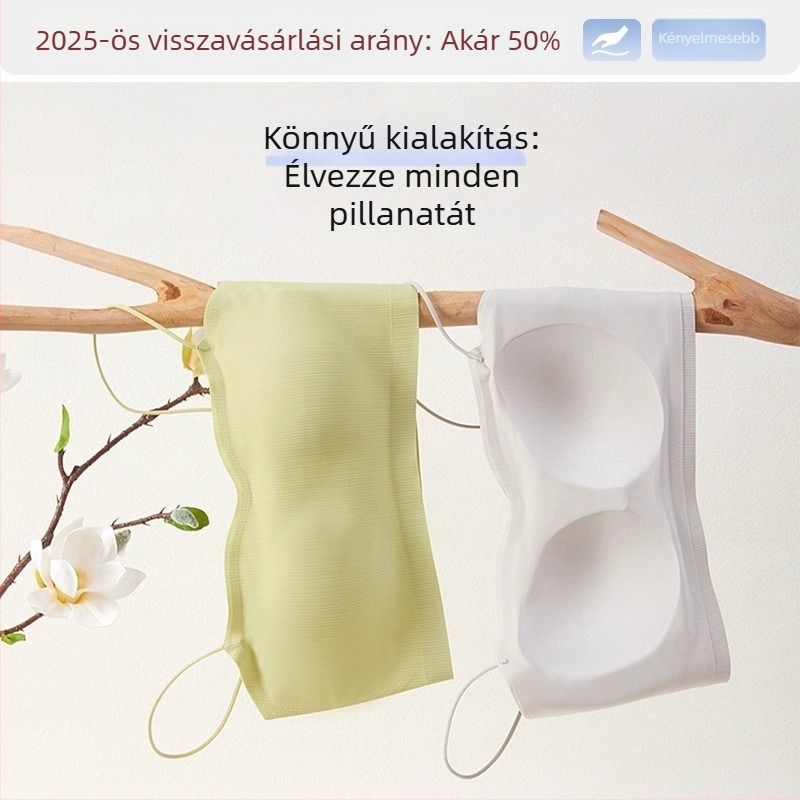 Nyári hát nélküli melltartó vékony pántokkal, gyűjtő hatással a kis mellekhez, varrat nélküli, ideális spagetti pántos ruhákhoz