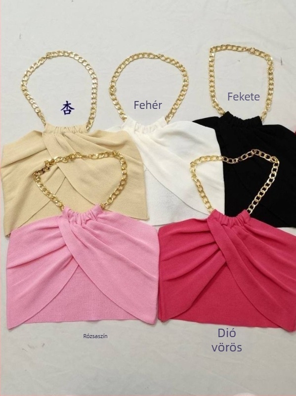 Halter nyakú rövid csőtop, viszkóz anyag, 3D minta, hát kivágott