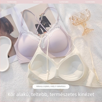 Nyári varrás nélküli melltartó kis mellekhez, szép hátsó rész, keresztezett nyakpánt, vékony vállpántok, láthatatlan ruhák alatt, 3/4 kosár, acélmerevítés nélkül