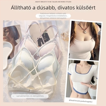 Nyári varrás nélküli melltartó kis mellekhez, szép hátsó rész, keresztezett nyakpánt, vékony vállpántok, láthatatlan ruhák alatt, 3/4 kosár, acélmerevítés nélkül