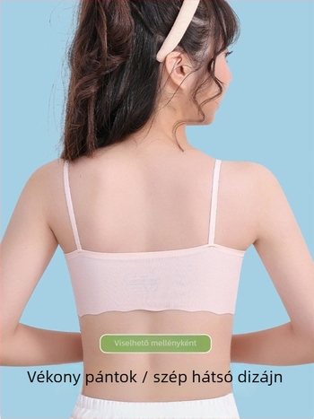 Lányoknak készült varrás nélküli top, pántos, négyszögletes gallér, anyag nylon 86%, megfelelő 8 év feletti gyermekeknek, négy évszakos használatra