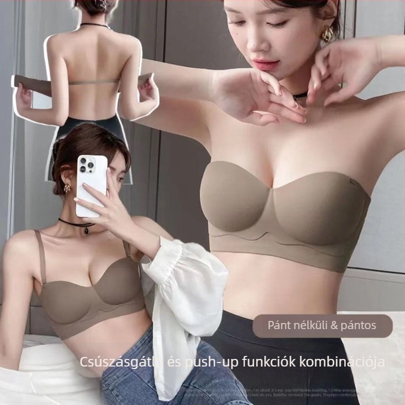 Nincs vállpántos Bandeau melltartó félkosaras, varrat nélküli, formálja kebleket és a hátat, légáteresztő nylon