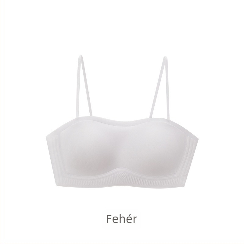 Nylon anyagú váll nélküli csőtop, csúszásmentes, push-up; fő anyag tartalom 50–70%.