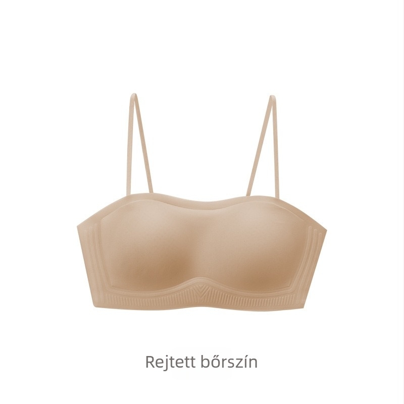 Nylon anyagú váll nélküli csőtop, csúszásmentes, push-up; fő anyag tartalom 50–70%.