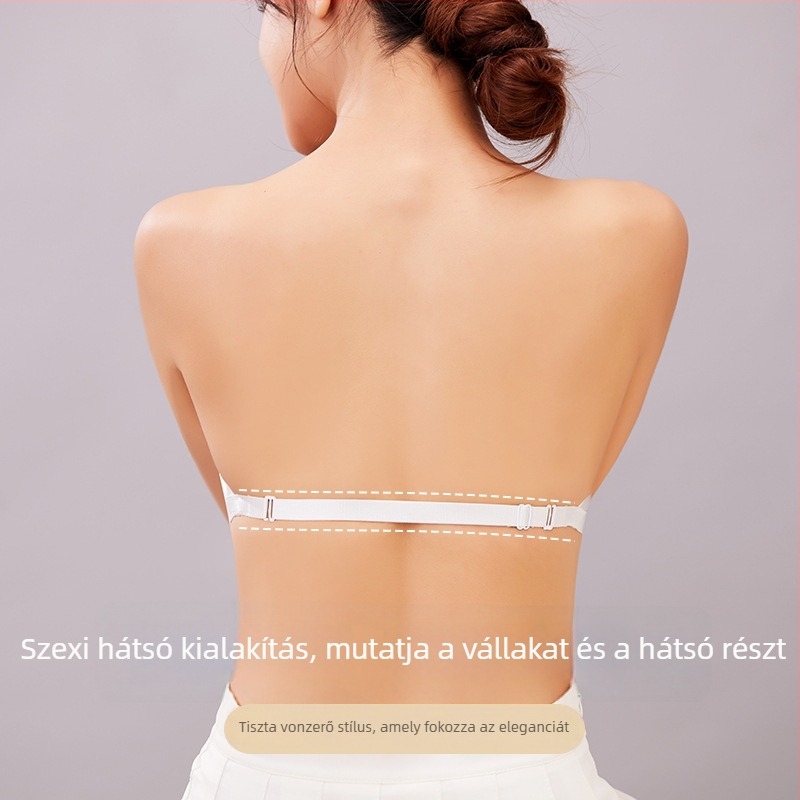 Vállpánt nélküli láthatatlan melltartó, puha acélgyűrűvel, elől záródó, 3/4 kosár, fő anyag nylon
