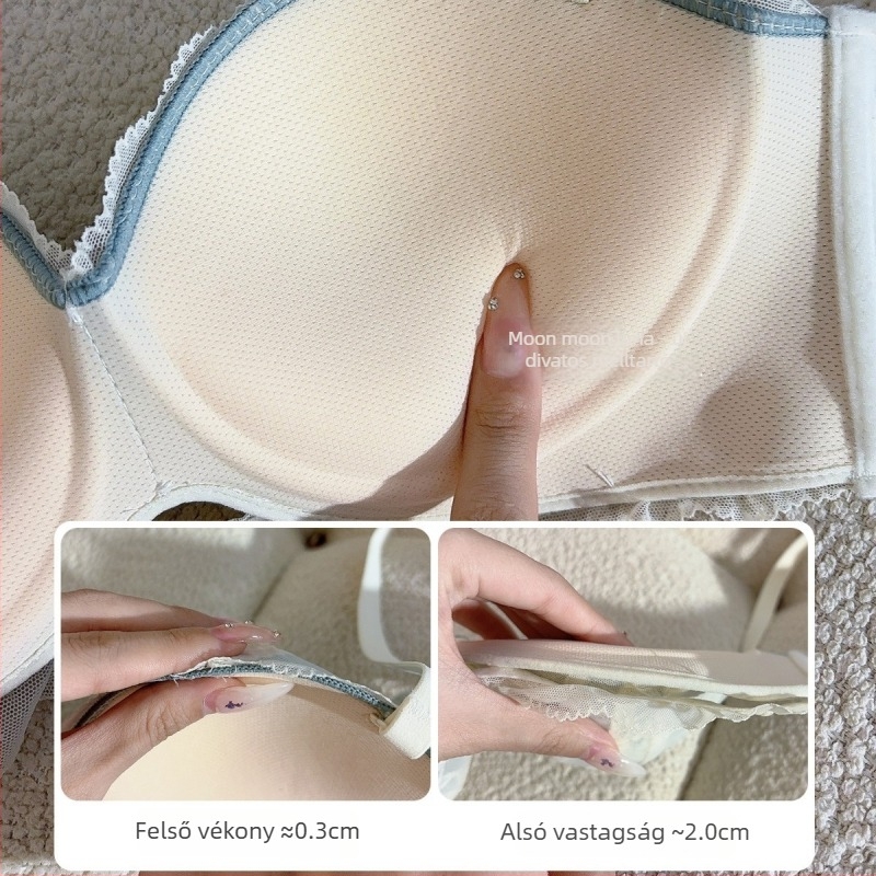 Csipkés váll nélküli melltartó, push-up, csúszásmentes, kis méretű mellekhez, drót nélküli