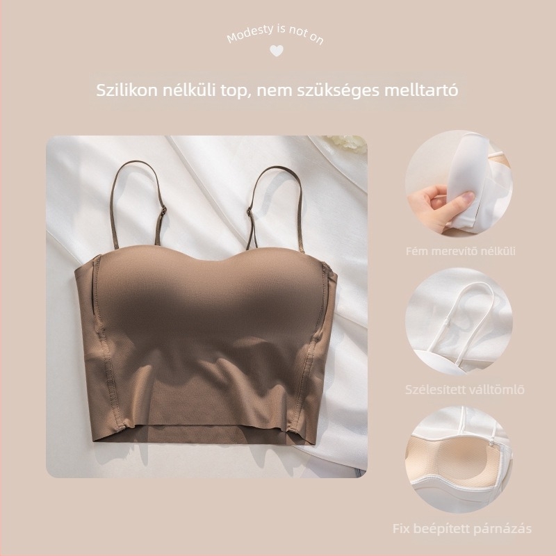 Nylon anyagú női top, levehető dupla vállpántokkal; 3/4 kosár; vékony formázott kosarak; lélegző; hátformázó