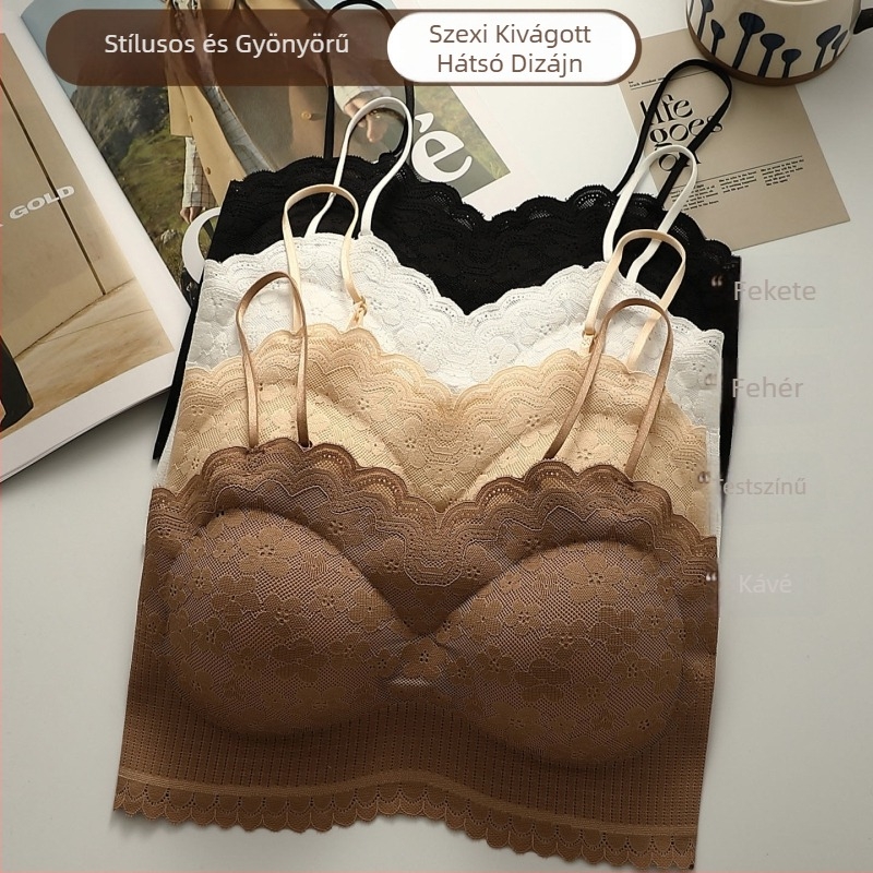 Sima varrás nélküli csipkés hátsó melltartó tube-top dizájnnal, párnázott kosarakkal és rögzített dupla vállpántokkal