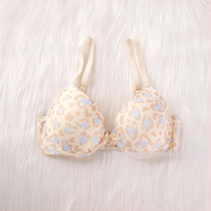 Push-Up melltartó leopárd mintával, nylon anyag, 3/4 kosár, vékony formázott kosár, hátul kettős zár