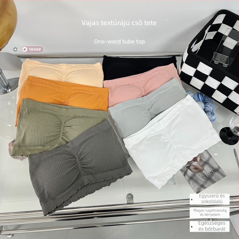 Nylon csőtop vállpánt nélküli, 3/4 kosár, vékony formázott kosár, szép hátsó rész, kilátszás elleni védelem