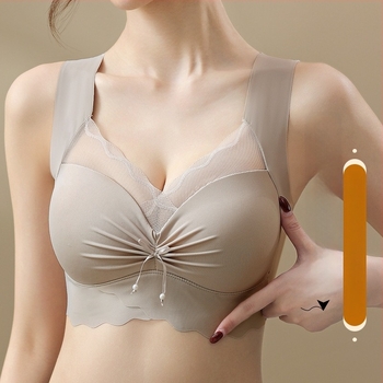 Ice Silk varrás nélküli csipkés melltartó, mély V hátsó rész, vezeték nélküli, teljes kosár vékony mold formájú, felső bustier