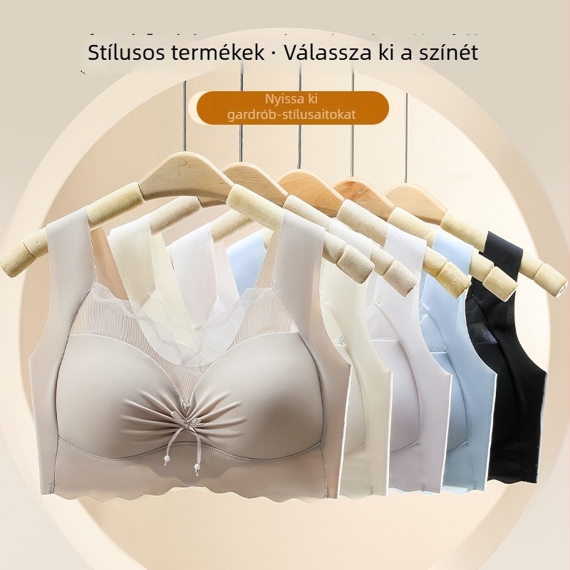 Ice Silk varrás nélküli csipkés melltartó, mély V hátsó rész, vezeték nélküli, teljes kosár vékony mold formájú, felső bustier