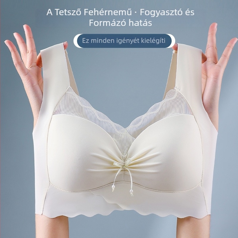 Ice Silk varrás nélküli csipkés melltartó, mély V hátsó rész, vezeték nélküli, teljes kosár vékony mold formájú, felső bustier