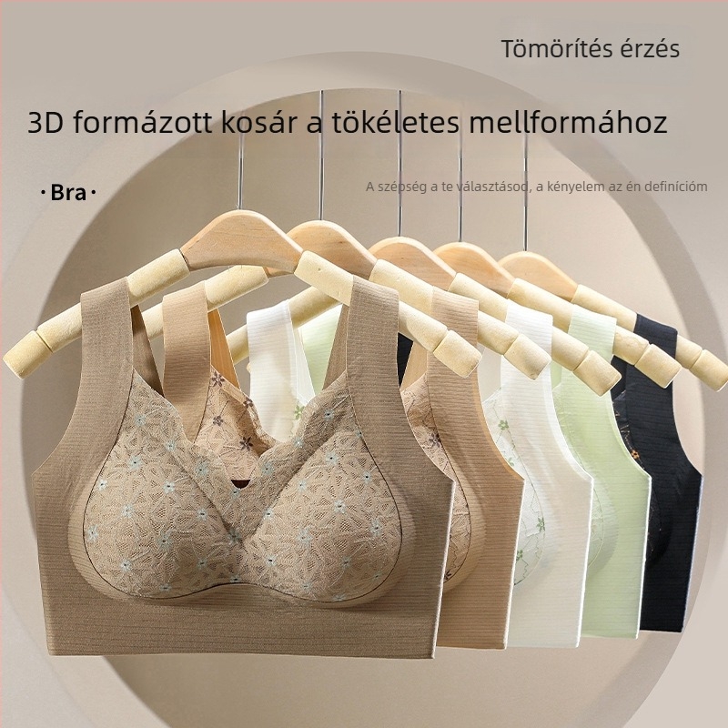 Csipkés hátas topp, fix kosarakkal, oldalsó gyűrődés, merevítő nélküli, éjszakai melltartó