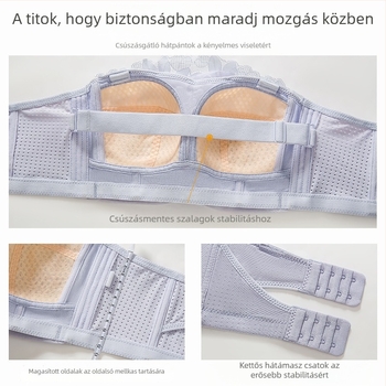 Váll nélküli csőtop melltartó nagy mellekhez, pamut, vékony formázott kosarak, levehető dupla pántok, hátul négy soros zár, légáteresztő
