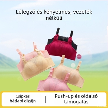 Csipkés pánt nélküli, vezeték nélküli push-up melltartó, 3/4 kosár, vékony formázott habcsésze, lélegző pamut bélés, rögzített dupla vállpántok