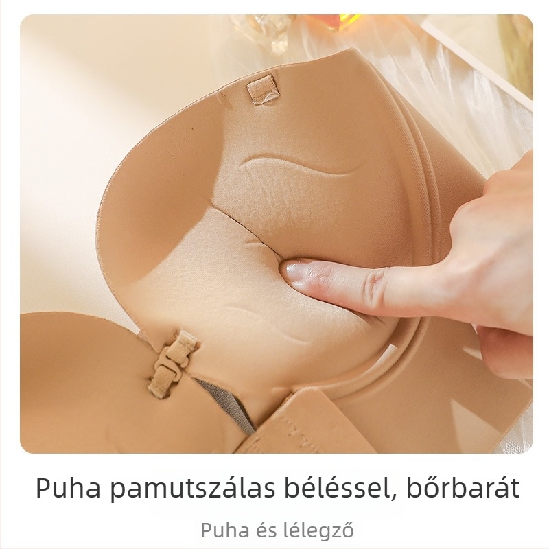 Láthatatlan melltartó elülső csatolással; vastag formázott kosarak; 3/4 kosár; levehető dupla vállpántok; nylon anyag