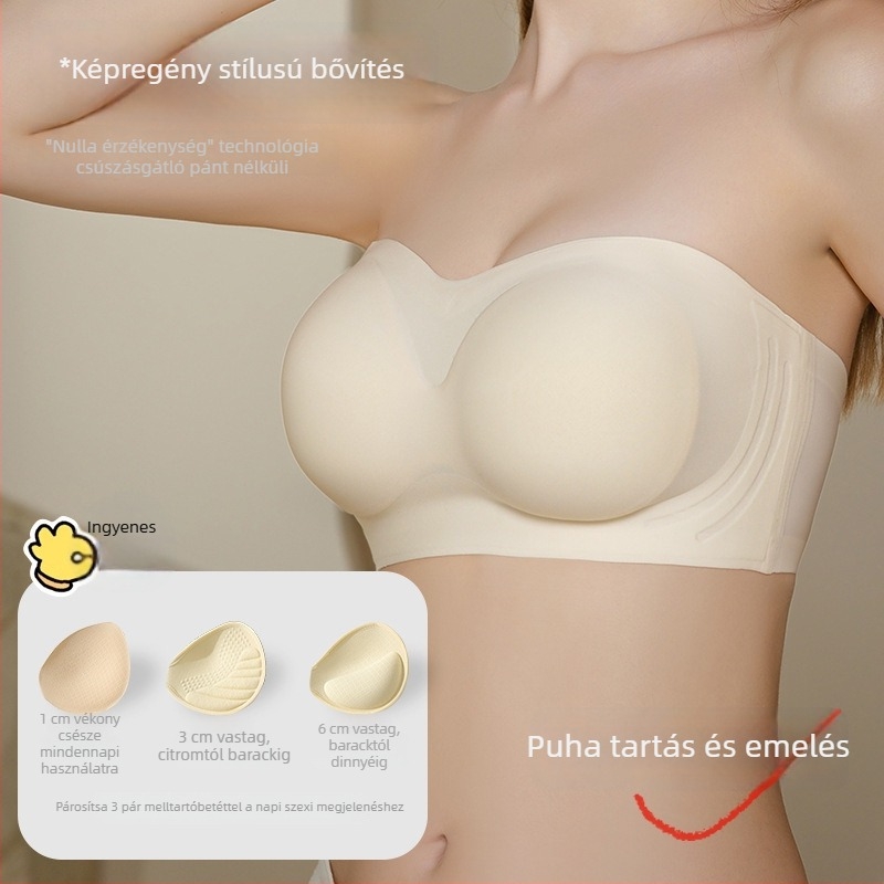 Pánt nélküli melltartó nőknek, tube-top stílusban, csúszásmentes, push-up, 3/4 kosár, nylon anyag