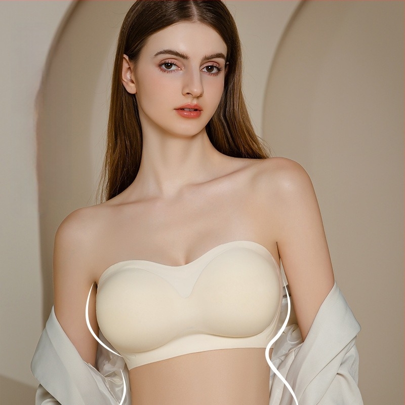 Pánt nélküli melltartó nőknek, tube-top stílusban, csúszásmentes, push-up, 3/4 kosár, nylon anyag